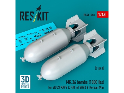 Mk.36 Bombs (1000 Lbs) For All Us Navy & Raf Of Ww2 & Korean War (2pcs) (3d Printed) - zdjęcie 1