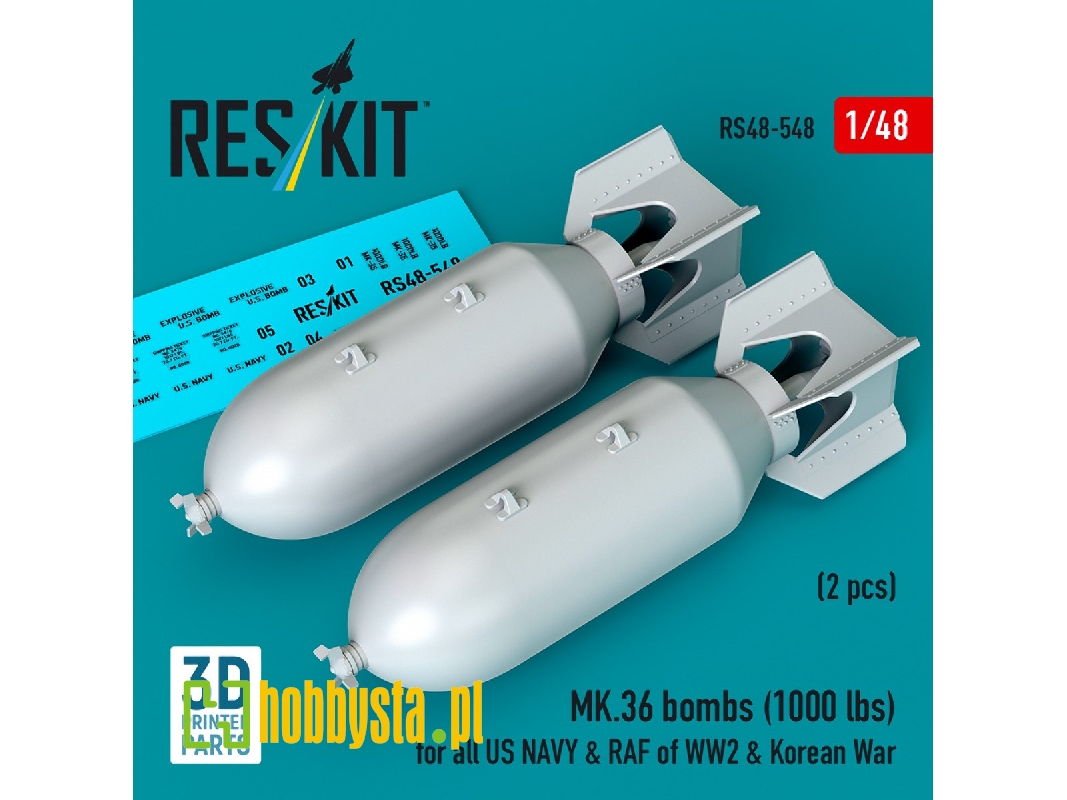 Mk.36 Bombs (1000 Lbs) For All Us Navy & Raf Of Ww2 & Korean War (2pcs) (3d Printed) - zdjęcie 1 Mk.36 Bombs (1000 Lbs) For All Us Navy & Raf Of Ww2 & Korean War (2pcs) (3d Printed) - zdjęcie 1