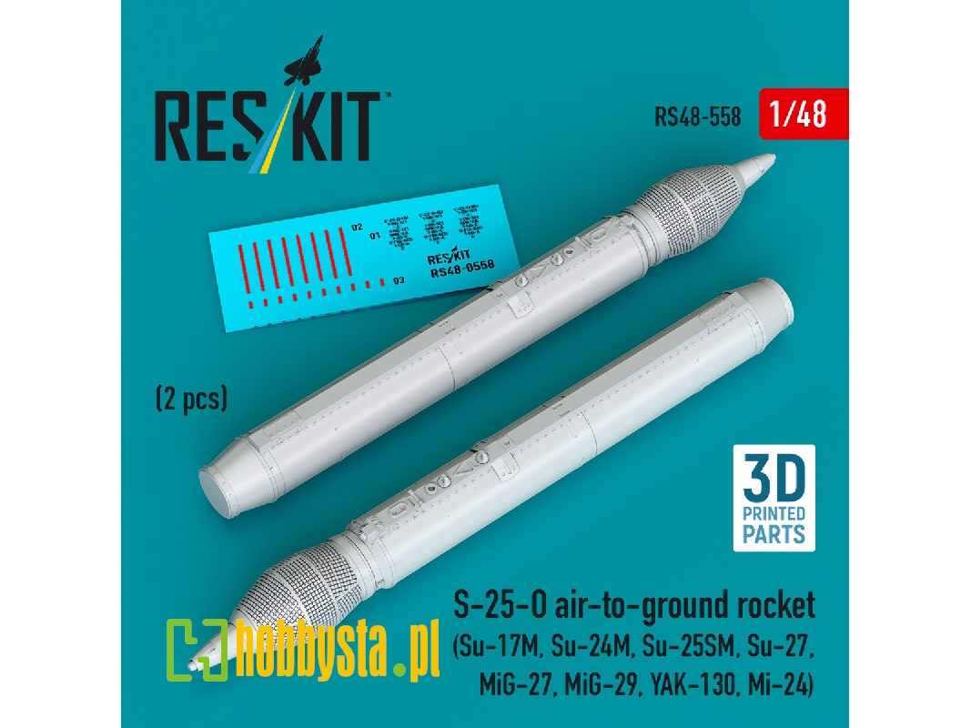 S-25-o Air-to-ground Rocket (2pcs) (Su-17m, Su-24m, Su-25sm, Su-27, Mig-27, Mig-29, Yak-130, Mi-24) (3d Printed) - zdjęcie 1 S-25-o Air-to-ground Rocket (2pcs) (Su-17m, Su-24m, Su-25sm, Su-27, Mig-27, Mig-29, Yak-130, Mi-24) (3d Printed) - zdjęcie 1