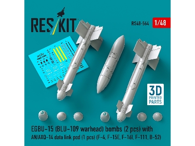 Egbu-15 (Blu-109 Warhead) Bombs (2pcs) With An/Axq-14 Data Link Pod (1pc) (F-4, F-15e, F-16i, F-111, B-52) (3d Printed) - zdjęc