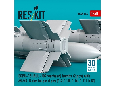 Egbu-15 (Blu-109 Warhead) Bombs (2pcs) With An/Axq-14 Data Link Pod (1pc) (F-4, F-15e, F-16i, F-111, B-52) (3d Printed) - zdjęc