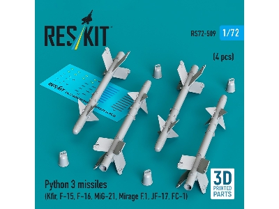 Python 3 Missiles (4pcs) (Kfir, F-15, F-16, Mig-21, Mirage F.1, Jf-17, Fc-1) (3d Printed) - zdjęcie 2