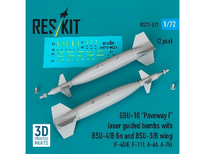 Gbu-10 'paveway I' Laser Guided Bombs With Bsu-4/B Fin And Bsu-3/B Wing (2pcs) (F-4d/E, F-111, A-6a, A-7e) (3d Printed) - zdjęc