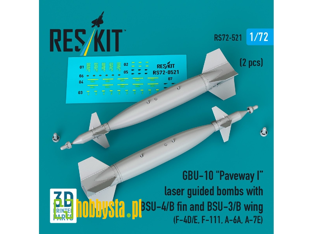 Gbu-10 'paveway I' Laser Guided Bombs With Bsu-4/B Fin And Bsu-3/B Wing (2pcs) (F-4d/E, F-111, A-6a, A-7e) (3d Printed) - zdjęc