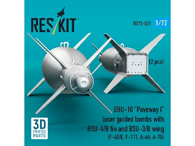 Gbu-10 'paveway I' Laser Guided Bombs With Bsu-4/B Fin And Bsu-3/B Wing (2pcs) (F-4d/E, F-111, A-6a, A-7e) (3d Printed) - zdjęc