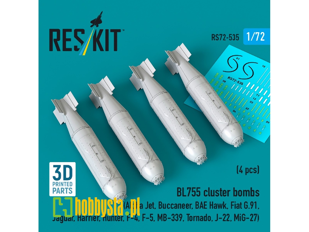 Bl755 Cluster Bombs (4pcs) (Alpfa Jet, Buccaneer, Bae Hawk, Fiat G.91, Jaguar, Harrier, Hunter, F-4, F-5, Mb-339, Tornado, J-22,