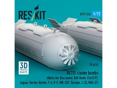 Bl755 Cluster Bombs (4pcs) (Alpfa Jet, Buccaneer, Bae Hawk, Fiat G.91, Jaguar, Harrier, Hunter, F-4, F-5, Mb-339, Tornado, J-22,