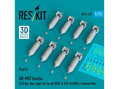 An-m57 Bombs (250 Lbs, Box-type Fin) For All Usaf & Raf Of Ww2 & Korean War (8pcs) (3d Printed) - zdjęcie 1