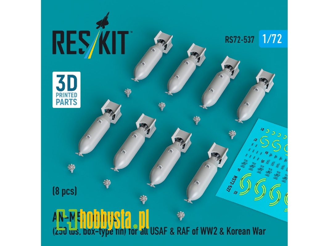 An-m57 Bombs (250 Lbs, Box-type Fin) For All Usaf & Raf Of Ww2 & Korean War (8pcs) (3d Printed) - zdjęcie 1