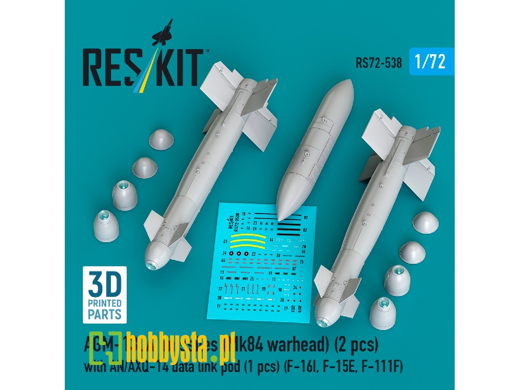 Agm-130a Missiles (Mk84 Warhead) (2pcs) With An/Axq-14 Data Link Pod (1pc) (F-16i, F-15e, F-111f) (3d Printed) - zdjęcie 1 Agm-130a Missiles (Mk84 Warhead) (2pcs) With An/Axq-14 Data Link Pod (1pc) (F-16i, F-15e, F-111f) (3d Printed) - zdjęcie 1