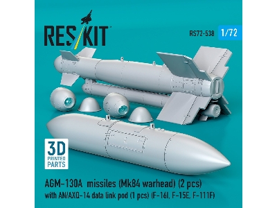 Agm-130a Missiles (Mk84 Warhead) (2pcs) With An/Axq-14 Data Link Pod (1pc) (F-16i, F-15e, F-111f) (3d Printed) - zdjęcie 3