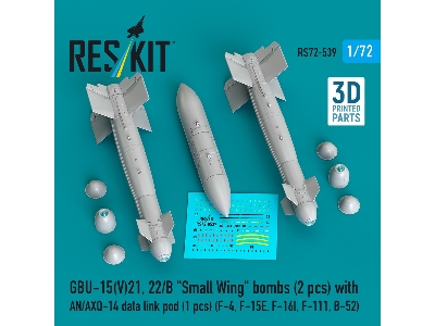 Gbu-15(V)21, 22/B 'small Wing' Bombs (2pcs) With An/Axq-14 Data Link Pod (1pc) (F-4, F-15e, F-16i, F-111, B-52) (3d Printed) - z