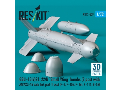 Gbu-15(V)21, 22/B 'small Wing' Bombs (2pcs) With An/Axq-14 Data Link Pod (1pc) (F-4, F-15e, F-16i, F-111, B-52) (3d Printed) - z