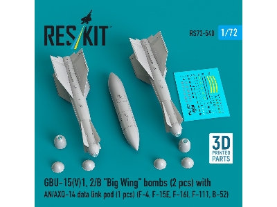 Gbu-15(V)1, 2/B 'big Wing' Bombs (2pcs) With An/Axq-14 Data Link Pod (1pc) (F-4, F-15e, F-16i, F-111, B-52) (3d Printed) - zdję