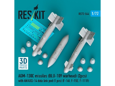 Agm-130c Missiles (Blu-109 Earhead) (2pcs) With An/Axq-14 Data Link Pod (1pc) (F-16i, F-15e, F-111f) (3d Printed) - zdjęcie 1