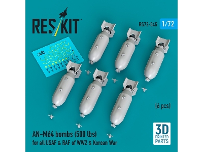 An-m64 Bombs (500 Lbs) For All Usaf & Raf Of Ww2 & Korean War (6pcs) (3d Printed) - zdjęcie 1