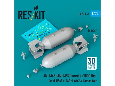An-m65 (An-m59) Bombs (1000 Lbs) For All Usaf & Raf Of Ww2 & Korean War (2pcs) (3d Printed) - zdjęcie 1