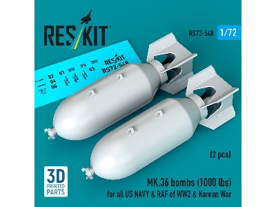Mk.36 Bombs (1000 Lbs) For All Us Navy & Raf Of Ww2 & Korean War (2pcs) (3d Printed) - zdjęcie 1
