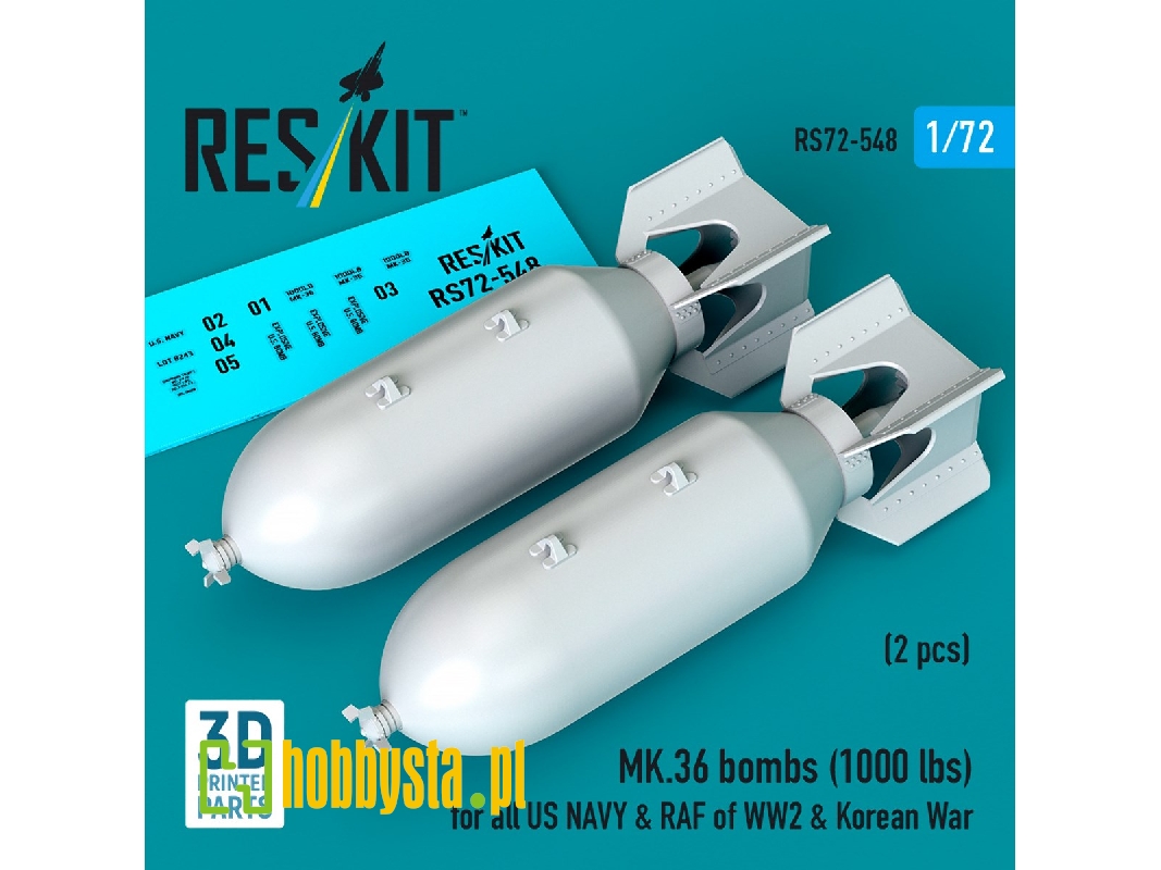 Mk.36 Bombs (1000 Lbs) For All Us Navy & Raf Of Ww2 & Korean War (2pcs) (3d Printed) - zdjęcie 1