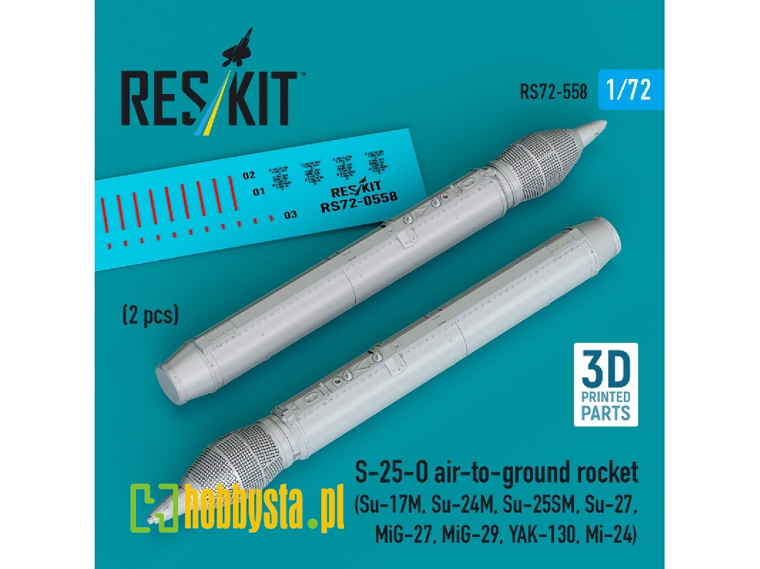 S-25-o Air-to-ground Rocket (2pcs) (Su-17m, Su-24m, Su-25sm, Su-27, Mig-27, Mig-29, Yak-130, Mi-24) (3d Printed) - zdjęcie 1 S-25-o Air-to-ground Rocket (2pcs) (Su-17m, Su-24m, Su-25sm, Su-27, Mig-27, Mig-29, Yak-130, Mi-24) (3d Printed) - zdjęcie 1