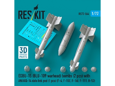 Egbu-15 (Blu-109 Warhead) Bombs (2pcs) With An/Axq-14 Data Link Pod (1pc) (F-4, F-15e, F-16i, F-111, B-52) (3d Printed) - zdjęc