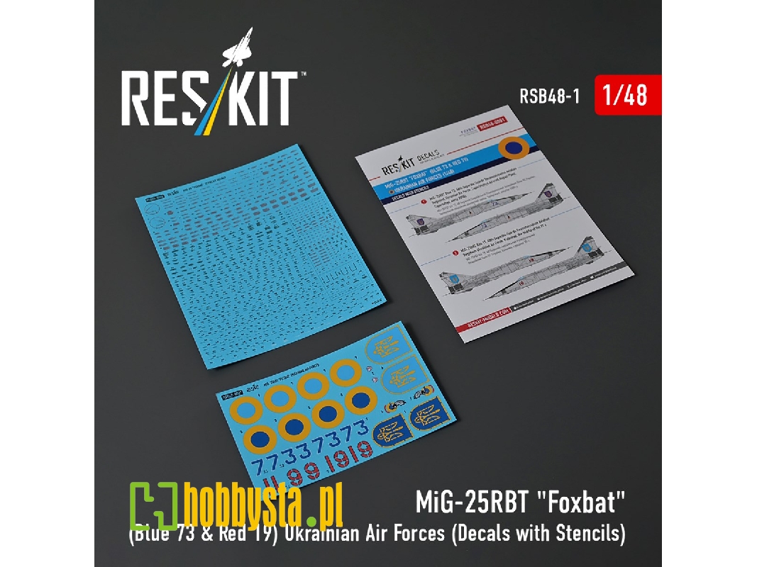 Mig-25rbt 'foxbat' (Blue 73 & Red 19) Ukrainian Air Forces (Decals With Stencils) - zdjęcie 1 Mig-25rbt 'foxbat' (Blue 73 & Red 19) Ukrainian Air Forces (Decals With Stencils) - zdjęcie 1