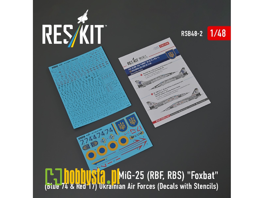 Mig-25rbf, Rbs 'foxbat' (Blue 74 & Red 17) Ukrainian Air Forces (Decals With Stencils) - zdjęcie 1 Mig-25rbf, Rbs 'foxbat' (Blue 74 & Red 17) Ukrainian Air Forces (Decals With Stencils) - zdjęcie 1