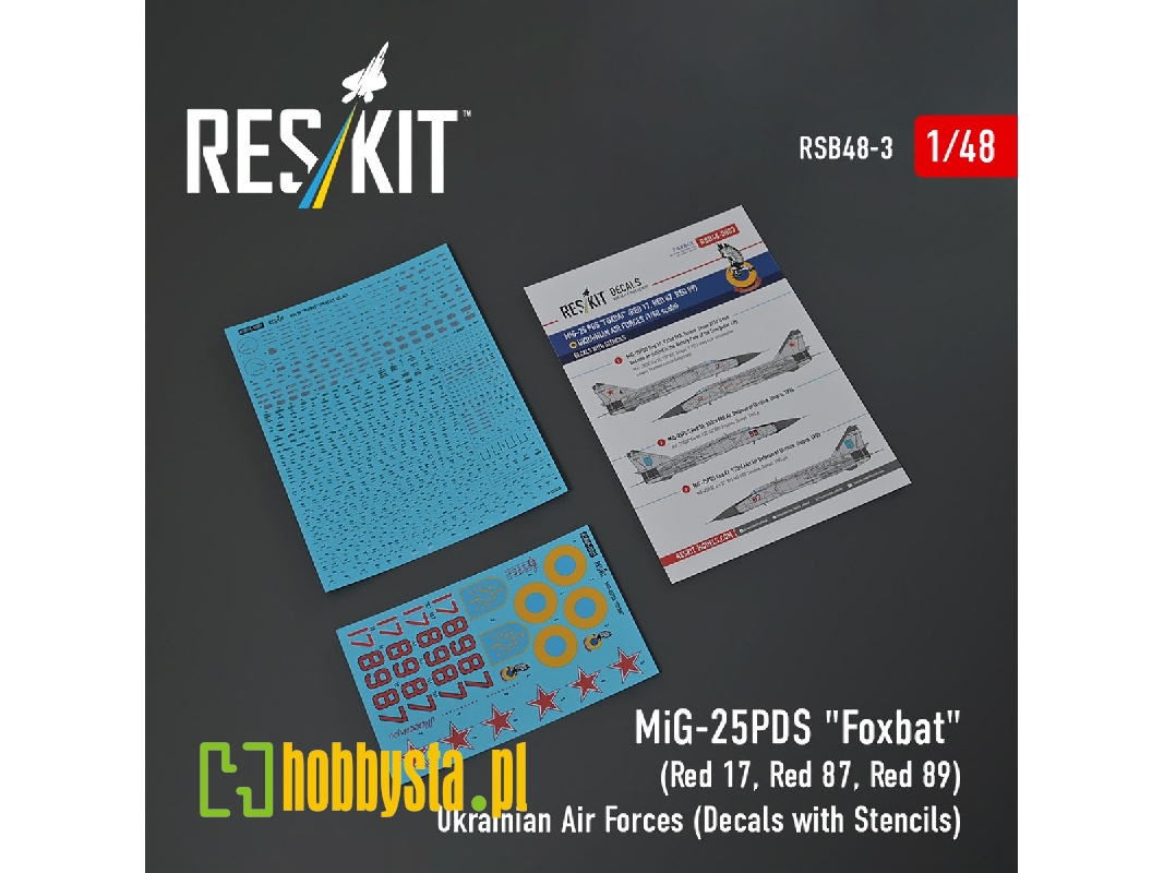 Mig-25pds 'foxbat' (Red 17, Red 87, Red 89) Ukrainian Air Forces (Decals With Stencils) - zdjęcie 1 Mig-25pds 'foxbat' (Red 17, Red 87, Red 89) Ukrainian Air Forces (Decals With Stencils) - zdjęcie 1