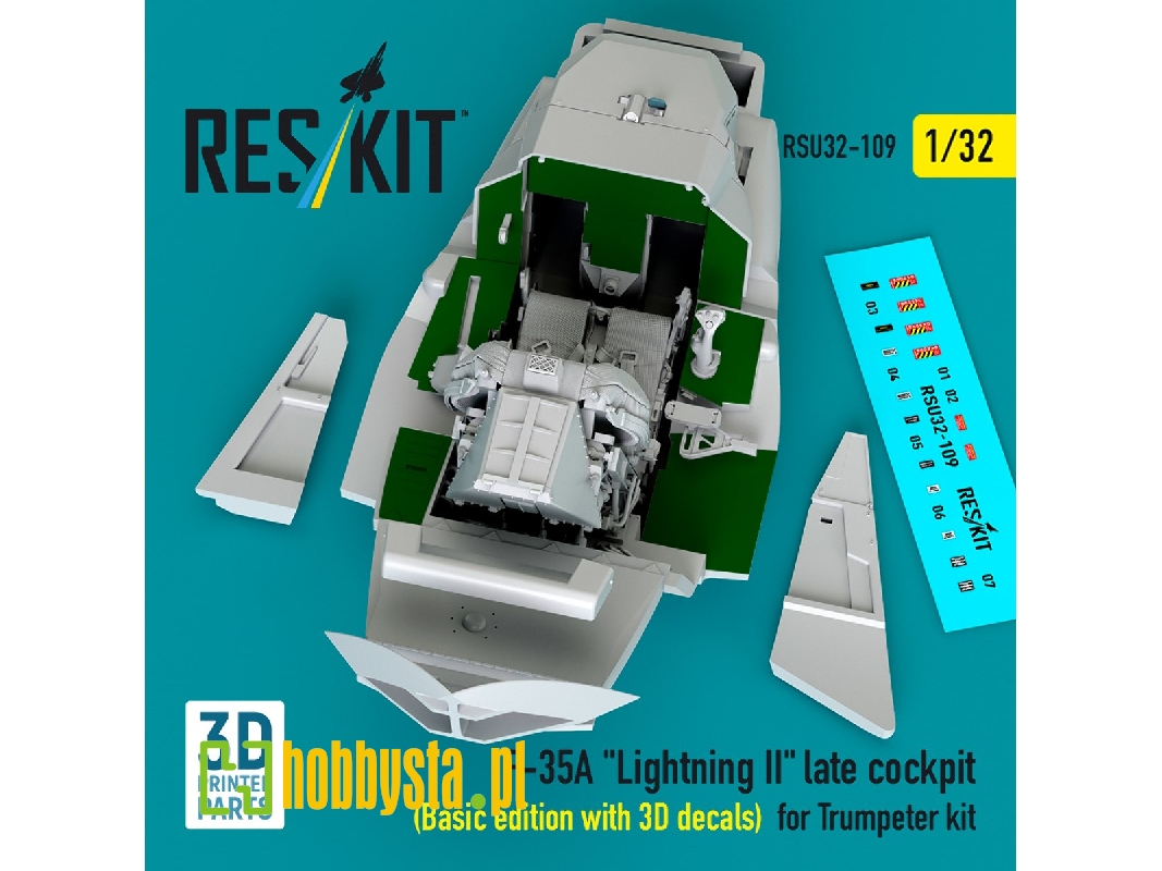 F-35a 'lightning Ii' Late Cockpit (Basic Edition With 3d Decals) For Trumpeter Kit (3d Printed) - zdjęcie 1 F-35a 'lightning Ii' Late Cockpit (Basic Edition With 3d Decals) For Trumpeter Kit (3d Printed) - zdjęcie 1