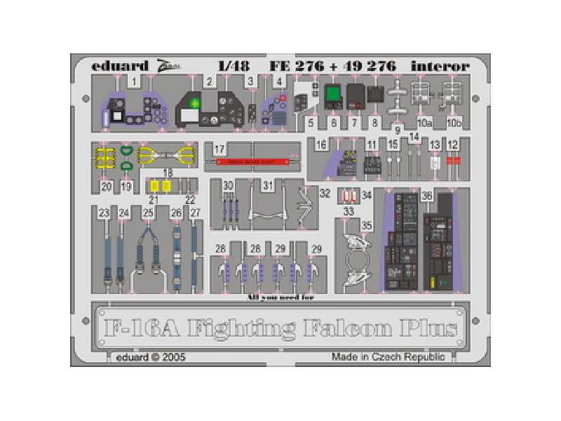  F-16A  Plus interior 1/48 - Hasegawa - blaszki - zdjęcie 1