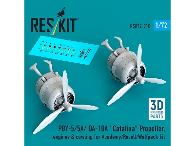 Pby-5/5a/ Oa-10a 'catalina' Propeller, Engines & Cowling For Academy/Revell/Wolfpack Kit (3d Printed) - zdjęcie 1