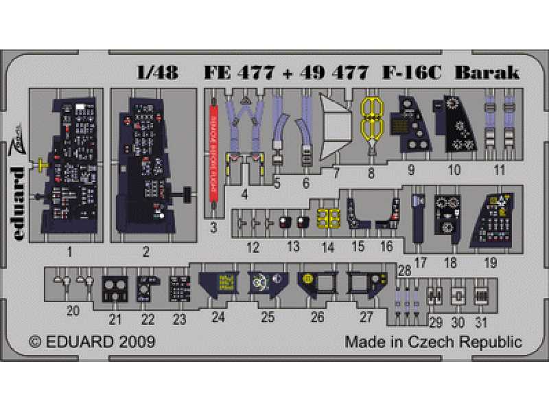  F-16C Barak interior S. A. 1/48 - Kinetic - blaszki - zdjęcie 1