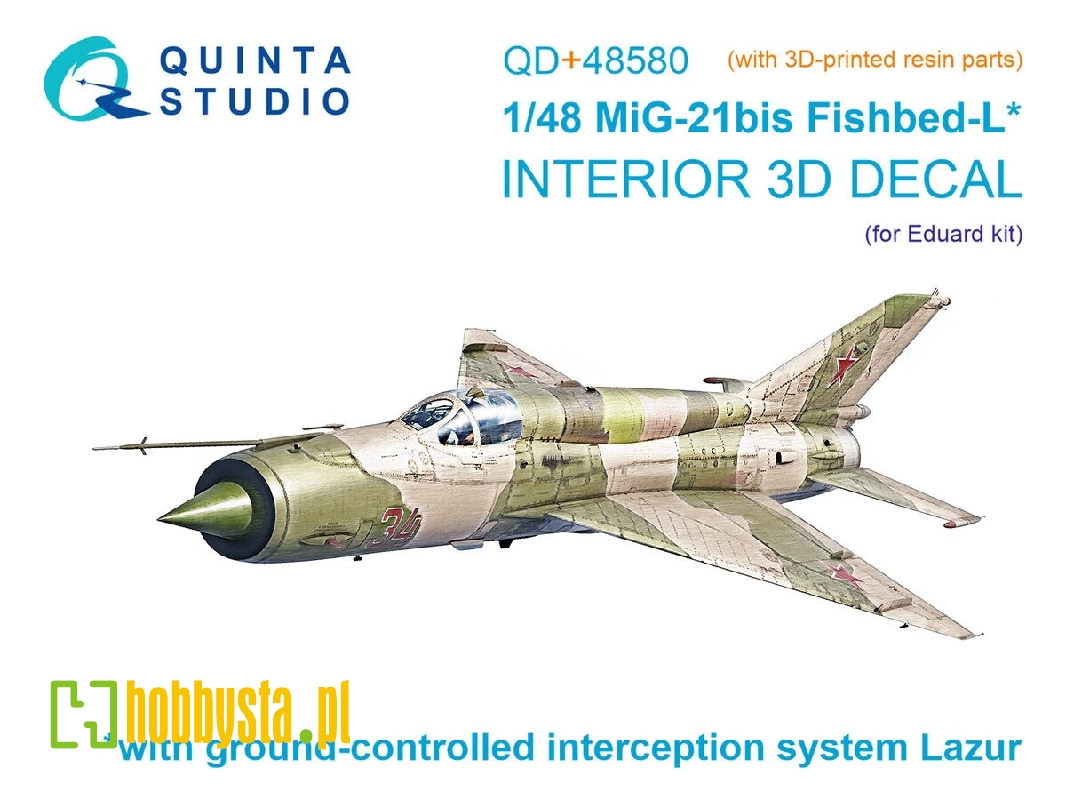 Mig-21 Bis Early Fishbed-l - 3d-printed & Coloured Interior - zdjęcie 1 Mig-21 Bis Early Fishbed-l - 3d-printed & Coloured Interior - zdjęcie 1