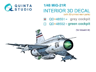 Mig-21r (Grey Cockpit Panels) 3d-printed & Coloured Interior On Decal Paper (Eduard) (With 3d-printed Resin Parts) - zdjęcie 1