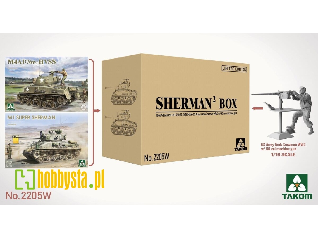 Sherman2 Box M4a1 (76w) Hvss + M1 Super Sherman + Us Army Tank Crewman Limited Edition - zdjęcie 1 Sherman2 Box M4a1 (76w) Hvss + M1 Super Sherman + Us Army Tank Crewman Limited Edition - zdjęcie 1