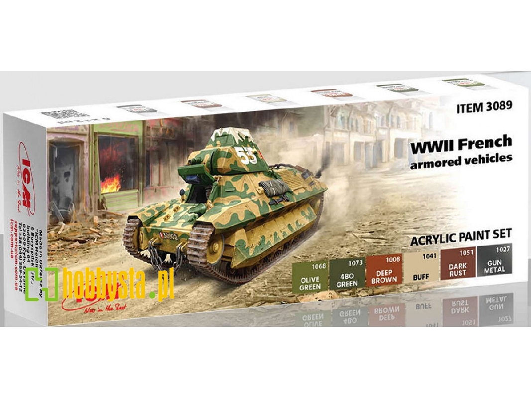 Zestaw farb - Francuskie pojazdy pancerne - II W.Ś. - 6 farbek - zdjęcie 1