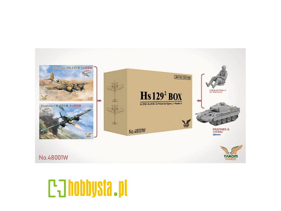 Hs 129² Box - Hs 129 B2 + Hs 129 B3 + 3d Printed Set Figures X2 + Panther A - zdjęcie 1 Hs 129² Box - Hs 129 B2 + Hs 129 B3 + 3d Printed Set Figures X2 + Panther A - zdjęcie 1