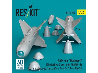 Agm-62 "walleye I" Er Missiles (2 Pcs) With An/Awg-16 Data Link Pod (1 Piece) - 3d Printed - zdjęcie 2