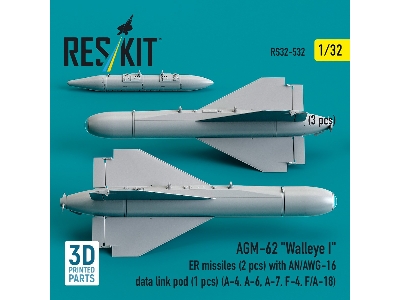 Agm-62 "walleye I" Er Missiles (2 Pcs) With An/Awg-16 Data Link Pod (1 Piece) - 3d Printed - zdjęcie 3