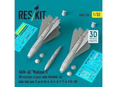 Agm-62 "walleye Ii" Er Missiles (2 Pcs) With An/Awg-16 Data Link Pod (1 Piece) - 3d Printed - zdjęcie 1