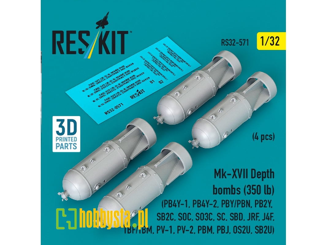 Mk.Xvii Depth Bombs 350 Lb (4 Pcs / 3d Printed) - zdjęcie 1 Mk.Xvii Depth Bombs 350 Lb (4 Pcs / 3d Printed) - zdjęcie 1