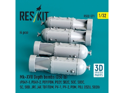 Mk.Xvii Depth Bombs 350 Lb (4 Pcs / 3d Printed) - zdjęcie 2