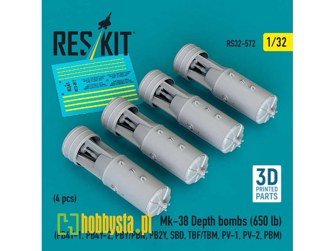 Mk.38 Depth Bombs 650 Lb (4 Pcs / 3d Printed) - zdjęcie 1 Mk.38 Depth Bombs 650 Lb (4 Pcs / 3d Printed) - zdjęcie 1