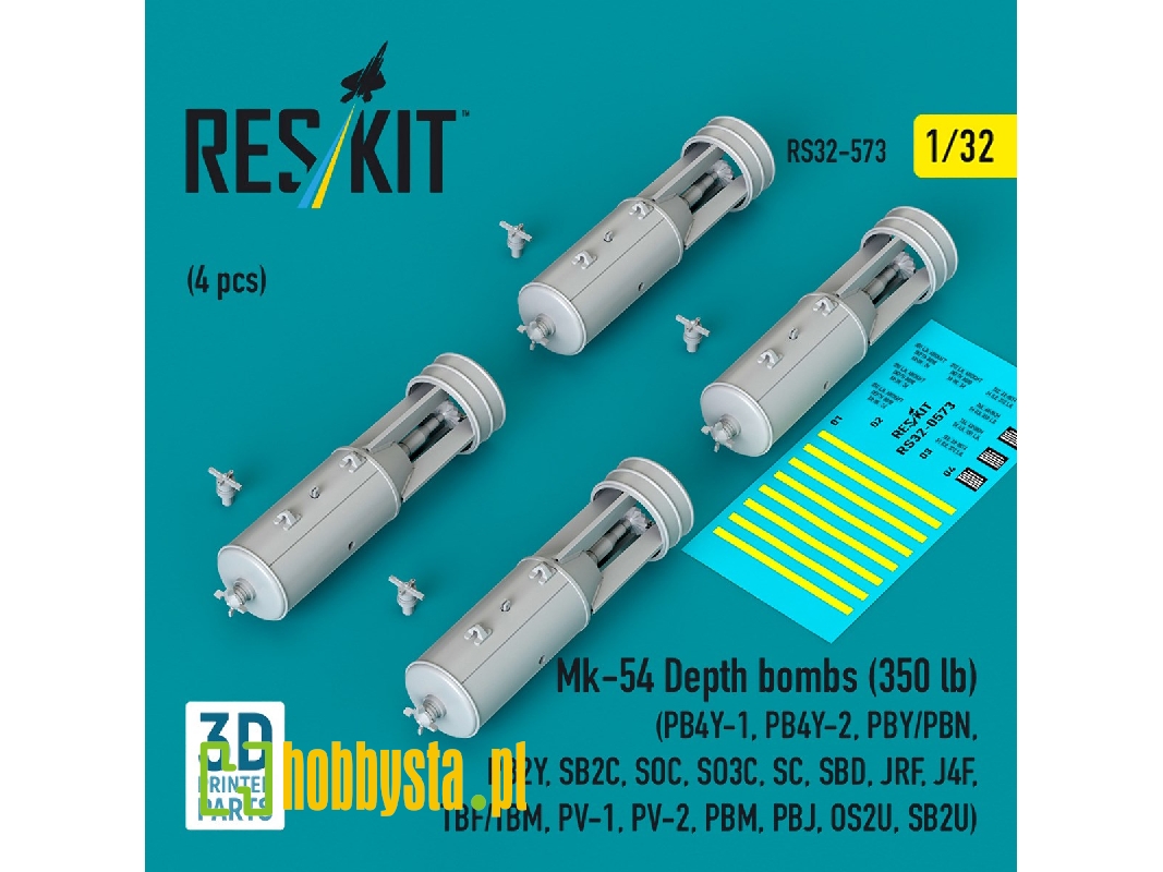 Mk.54 Depth Bombs 350 Lb (4 Pcs / 3d Printed) - zdjęcie 1 Mk.54 Depth Bombs 350 Lb (4 Pcs / 3d Printed) - zdjęcie 1