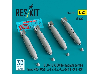 Blu-1b (750 Lb) Napalm Bombs Finned Mxu-393/B (4 Pcs / 3d Printed) - zdjęcie 1