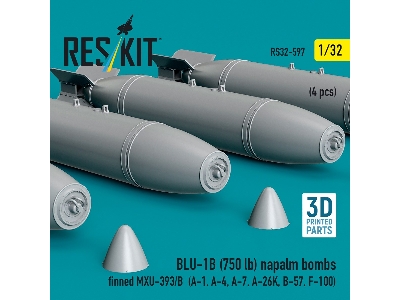 Blu-1b (750 Lb) Napalm Bombs Finned Mxu-393/B (4 Pcs / 3d Printed) - zdjęcie 2
