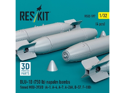 Blu-1b (750 Lb) Napalm Bombs Finned Mxu-393/B (4 Pcs / 3d Printed) - zdjęcie 3