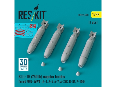 Blu-1b (750 Lb) Napalm Bombs Finned Mxu-469/B (4 Pcs / 3d Printed) - zdjęcie 1