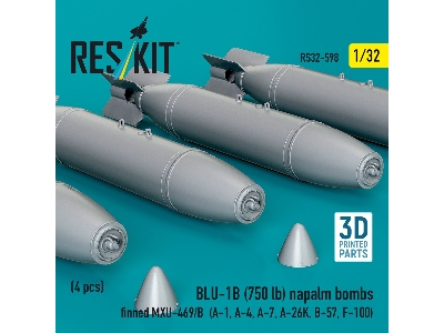 Blu-1b (750 Lb) Napalm Bombs Finned Mxu-469/B (4 Pcs / 3d Printed) - zdjęcie 2