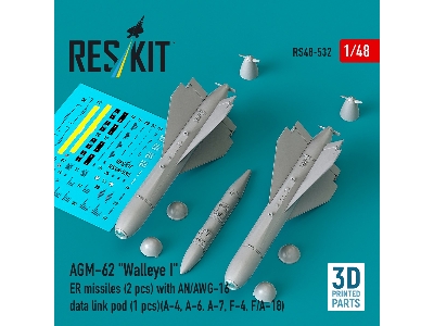 Agm-62 "walleye I" Er Missiles (2 Pcs) With An/Awg-16 Data Link Pod (1 Piece) - 3d Printed - zdjęcie 1